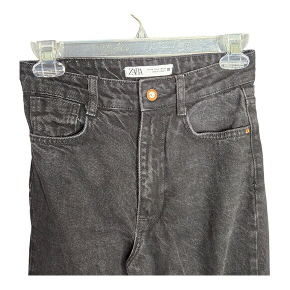 Zara Jeans Black Flare Leg Denim Zip Pants Raw Hem Women's Size 2 - Picture 3 of 8